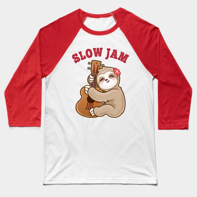 sloth Jams Funny Adorable Cute kawaii Guitar Player Baseball T-Shirt by PnJ